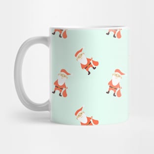 Cute Santa Claus with gift bag on light background Mug